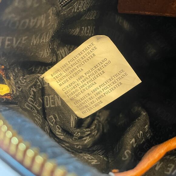 Steve Madden Cognac Brown Dome B MAGGIE Crossbody Women's Faux Leather Chain Bag - Picture 7 of 10